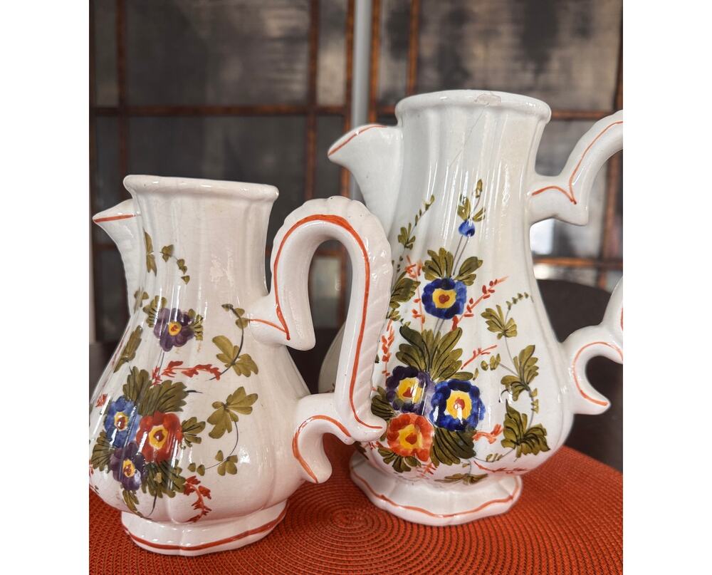 2 -Vintage Bassano Faience Earthenware Pitchers - 1960's Cottage Chic